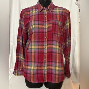 Universal Thread Red and Pink Plaid Button Down Flannel Shirt - Ladies Size S